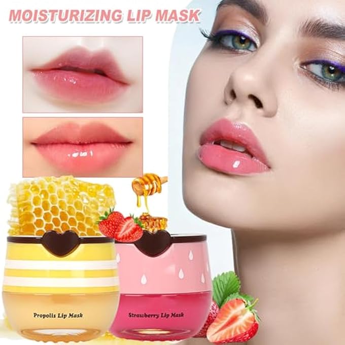 SWIUKPHE 3 PCS WATERMELON LIP BALM, HONEY POT LIP BALM,STRAWBERRY LIP MASK OVERNIGHT HYDRATING DRY AND CRACK LIP SCRUBS EXFOLIATOR PROPOLIS LIP SLEEPING MASK (STRAWBERRY & WATERMELON & HONEY) - Image 4